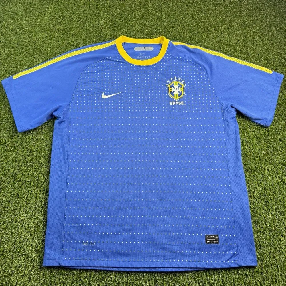 Nike Brazil 2010 World Cup Away Soccer Jersey Mens XL Blue Dri-Fit 371438-493